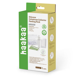 Haakaa silicone colostrum collector packaging on a white background